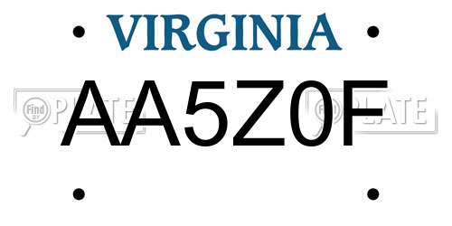 AA5Z0F Virginia License Plate