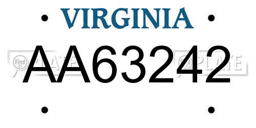 AA63242 Virginia License Plate