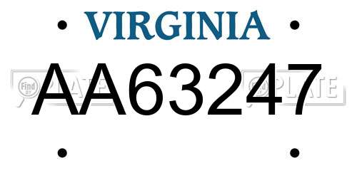 AA63247 Virginia License Plate