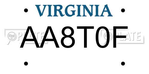 AA8T0F Virginia License Plate