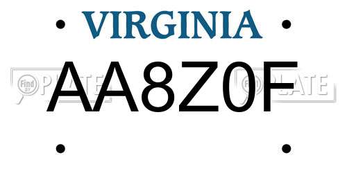 AA8Z0F Virginia License Plate