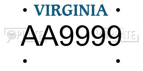 AA9999 Virginia License Plate