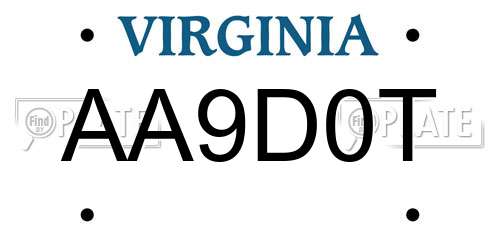 AA9D0T Virginia License Plate