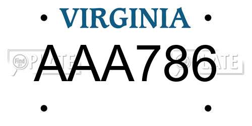 AAA786 Virginia License Plate
