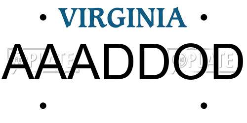 AAADDOD Virginia License Plate