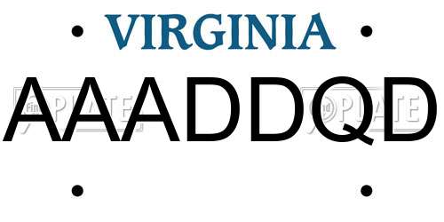 AAADDQD Virginia License Plate