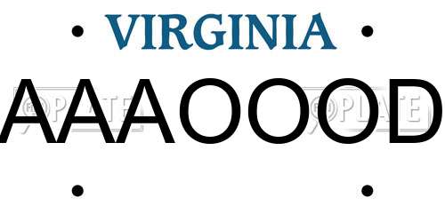 AAAOOOD Virginia License Plate