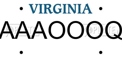AAAOOOQ Virginia License Plate
