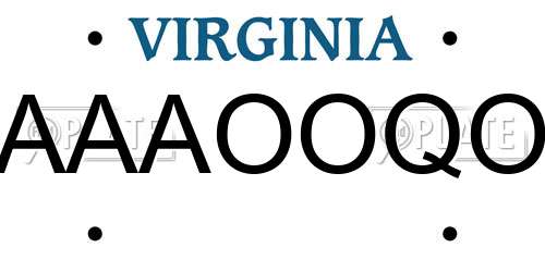 AAAOOQO Virginia License Plate