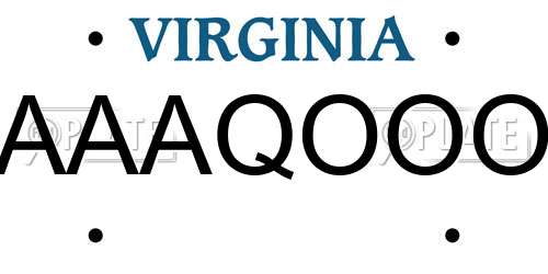AAAQOOO Virginia License Plate