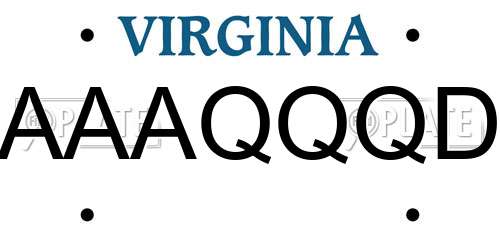 AAAQQQD Virginia License Plate