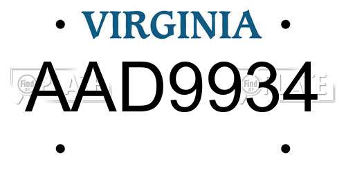 AAD9934 Virginia License Plate