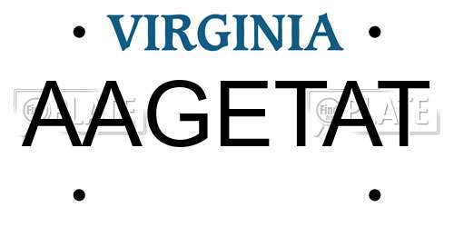 AAGETAT Virginia License Plate