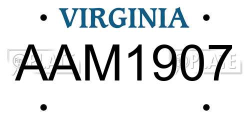 AAM1907 Virginia License Plate