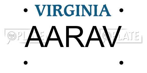 AARAV Virginia License Plate