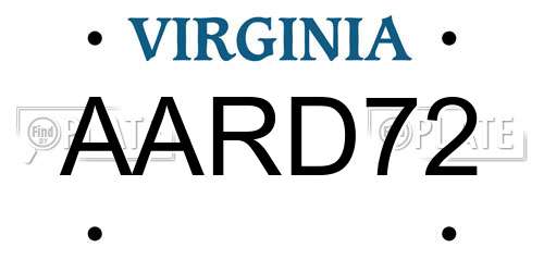 AARD72 Virginia License Plate