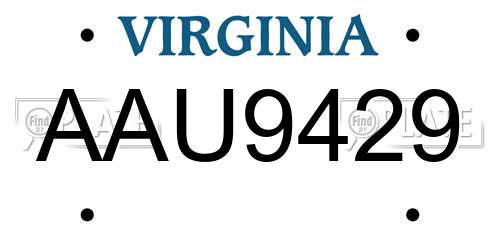 AAU9429 Virginia License Plate