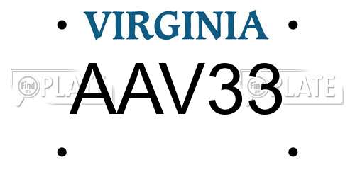 AAV33 Virginia License Plate