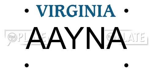 AAYNA Virginia License Plate