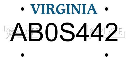 AB0S442 Virginia License Plate