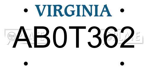 AB0T362 Virginia License Plate