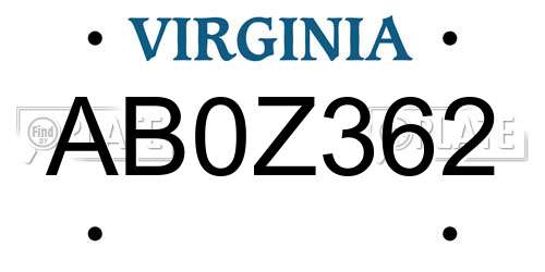 AB0Z362 Virginia License Plate