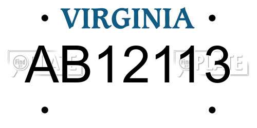 AB12113 Virginia License Plate