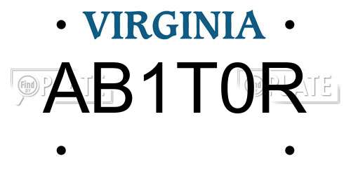 AB1T0R Virginia License Plate