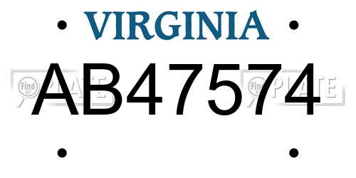 AB47574 Virginia License Plate