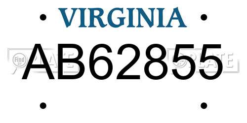 AB62855 Virginia License Plate
