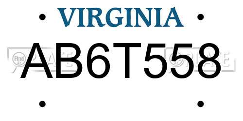AB6T558 Virginia License Plate