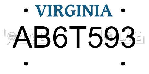 AB6T593 Virginia License Plate