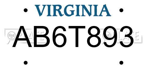AB6T893 Virginia License Plate