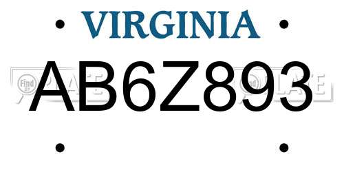 AB6Z893 Virginia License Plate