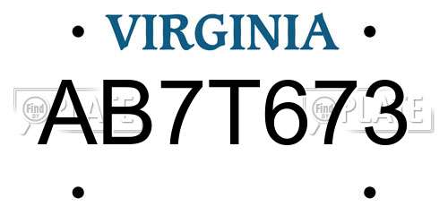 AB7T673 Virginia License Plate