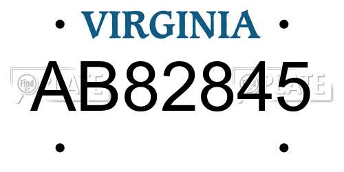 AB82845 Virginia License Plate