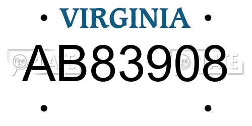 AB83908 Virginia License Plate