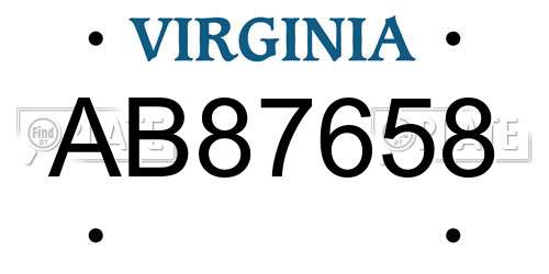 AB87658 Virginia License Plate