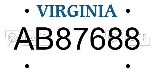 AB87688 Virginia License Plate