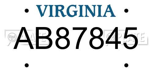 AB87845 Virginia License Plate