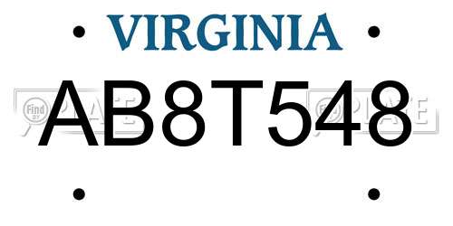 AB8T548 Virginia License Plate