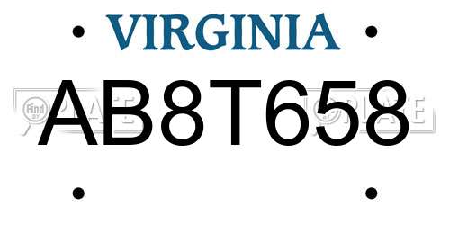 AB8T658 Virginia License Plate