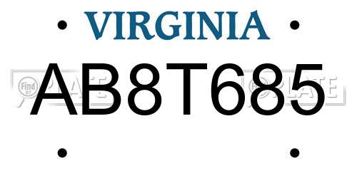 AB8T685 Virginia License Plate