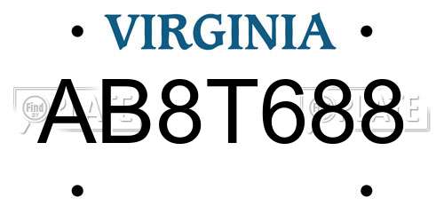 AB8T688 Virginia License Plate