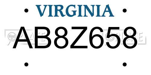 AB8Z658 Virginia License Plate