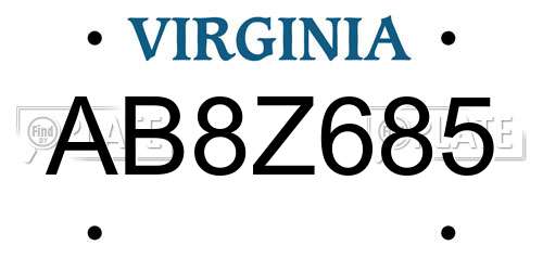 AB8Z685 Virginia License Plate