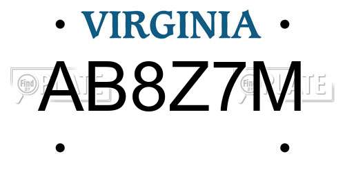 AB8Z7M Virginia License Plate