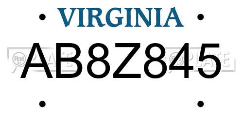 AB8Z845 Virginia License Plate