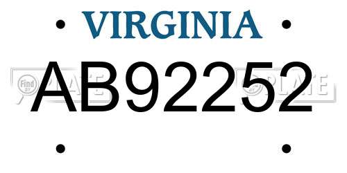 AB92252 Virginia License Plate