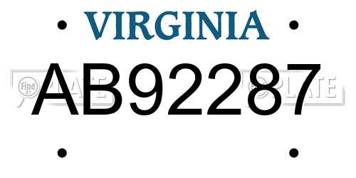 AB92287 Virginia License Plate